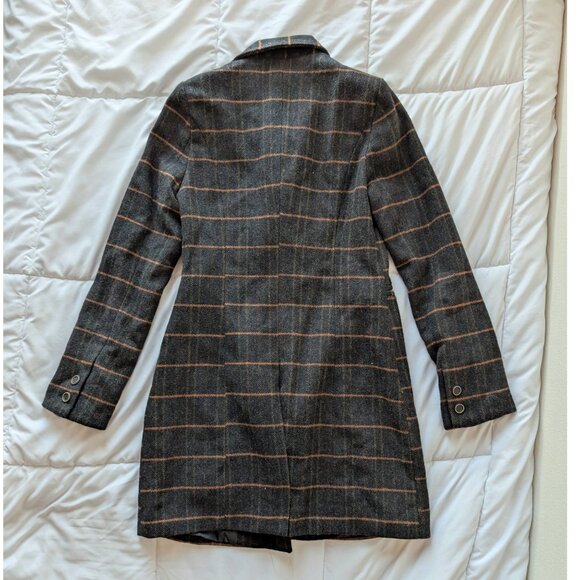 Dark Grey and Orange Plaid Coat with Gold and Black Buttons - Picture 3 of 3